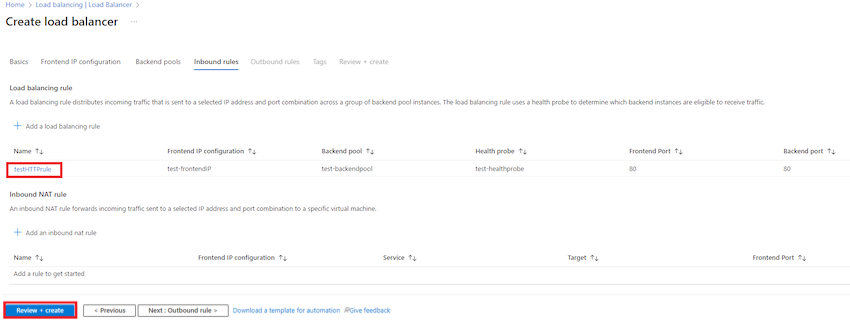 create load balancing rule